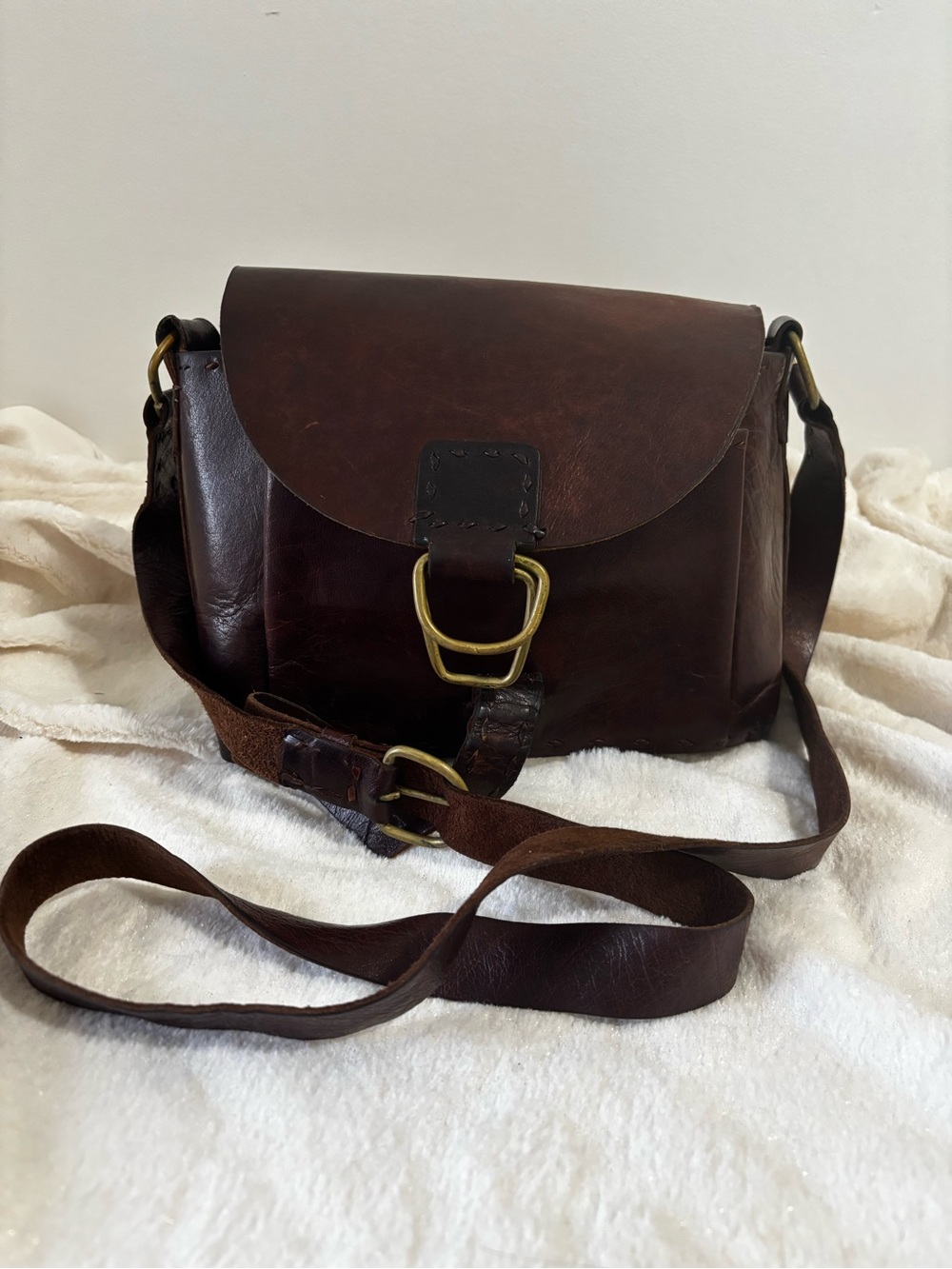 Handmade Leather Crossbody Satchel Bag Boho Vintage Cosplay